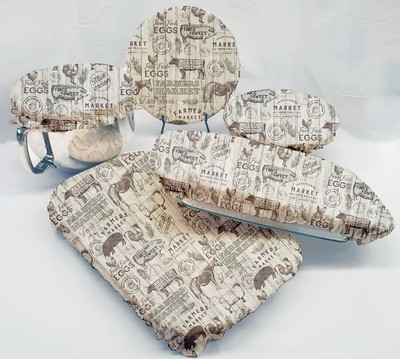 Farmers Market Reusable Fabric Bowl and Casserole Pan Covers