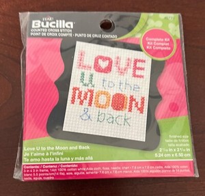 BUCILLA PLAID "LOVE U TO THE MOON & BACK WITH FRAME"  #45733 COMPLETE KIT (3X3)