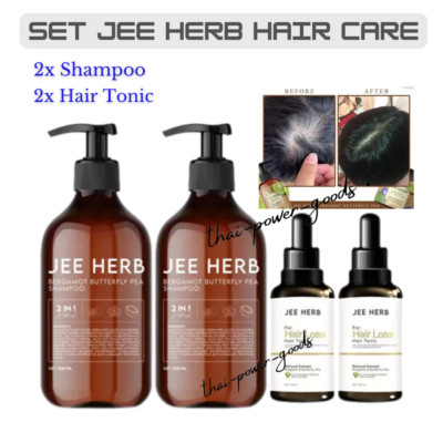 Set 2x Jee Herb Shampoo + 2x Hair Tonic Scalp Growth Regrow Nourish Beauty Hair