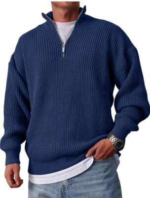 Merokeety Mens Blue Ribbed Half-Zip Knit Sweater XL NWOT | eBay