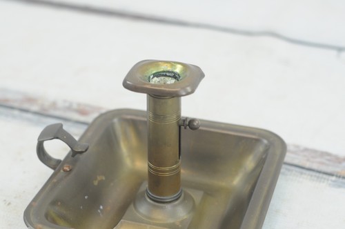 Antique Colonial Push Up Pin Brass Chamber Stick Holder Finger Hold Large Square - Picture 8 of 10