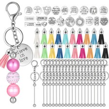 60 Pieces Keychain Set Beadable Tassel DIY Keychain Making Accessory Set