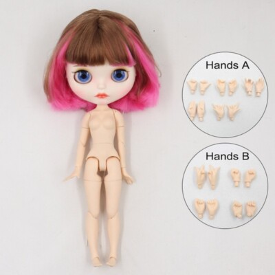 Custom 12'' Blythe Doll White Skin Red Brown Hair Matte Face Eye Change DIY Nude