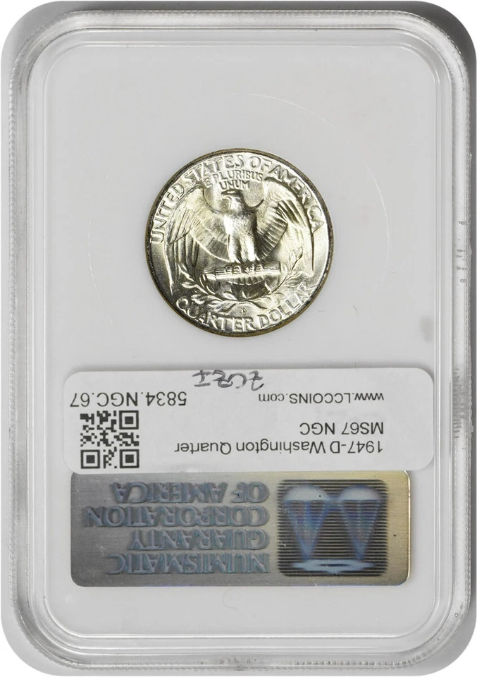 1947-D Washington Silver Quarter MS67 NGC - Image 2 of 2