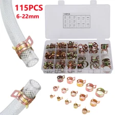 115pc 6-22mm Hose Spring Clamps Fastener Fuel Water Line Pipe Air Tube Clips Kit