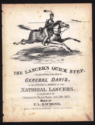 1837 Lancer's Quick Step - F L Raymond - RARE Original Sheet Music Lithograph
