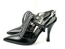 Vero Cuoio Women Black Leather Crystal Shoes Size 36 Made In Italy 760 US 5.5