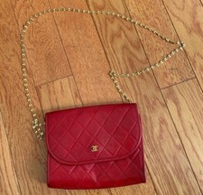 Authentic CHANEL Matelasse Mini Chain Shoulder Bag Red Leather