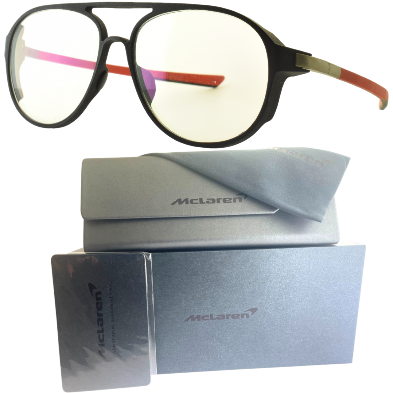 ¡¡NUEVO!! Marco óptico unisex de llanta completa de aviador negro/rojo MCLAREN MLSGPO02 C02