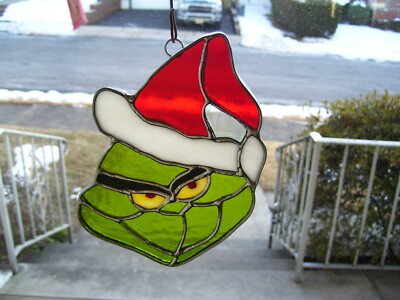 Stained Glass Grinch#2 Sun-catcher (Real Glass)