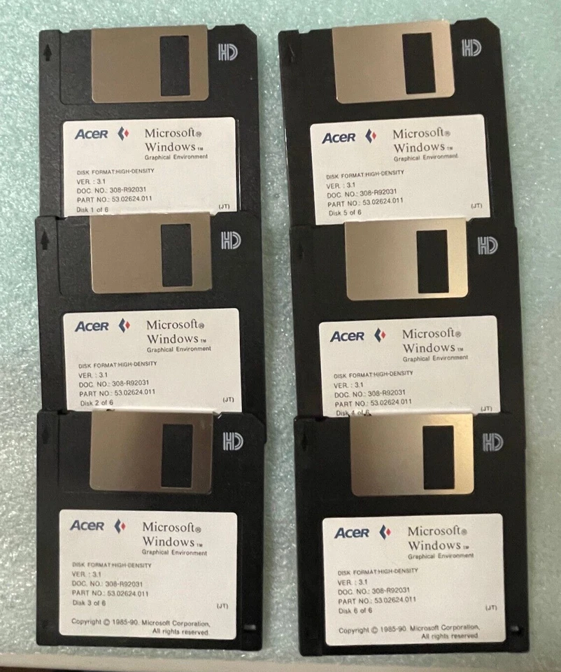 RARE VINTAGE NEW ACER OEM MICROSOFT WINDOWS 3.1 - SIX 1.44MB DISC SET RM4-B10 - Image 3 of 3