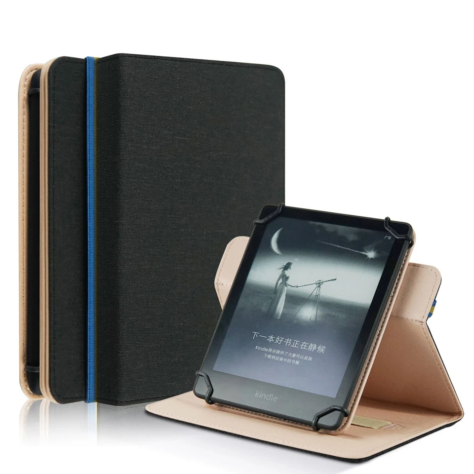 Folio Handy Canvas Leather Stand Flexible Holder Case Cover Universal For Ebook - Image 3 of 4