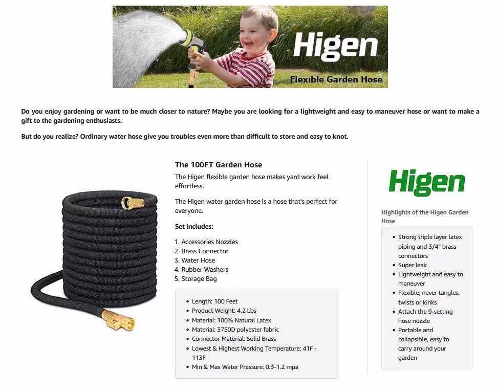 50ft Hose with 8 Function Nozzle, Lightweight Expandable Garden Hose