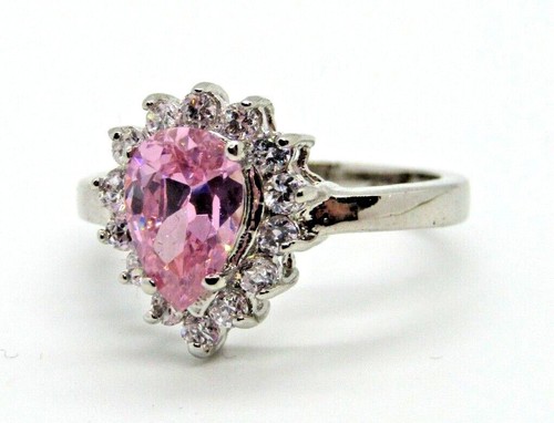 Beautiful PINK Topaz rings white gold plated large choice of designs & sizes UK - Picture 12 of 31