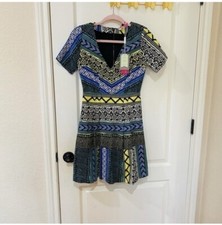 NWT Anthropologie Tracy Reese Short Sleeve V-Neck Multi Color Dress Size 2