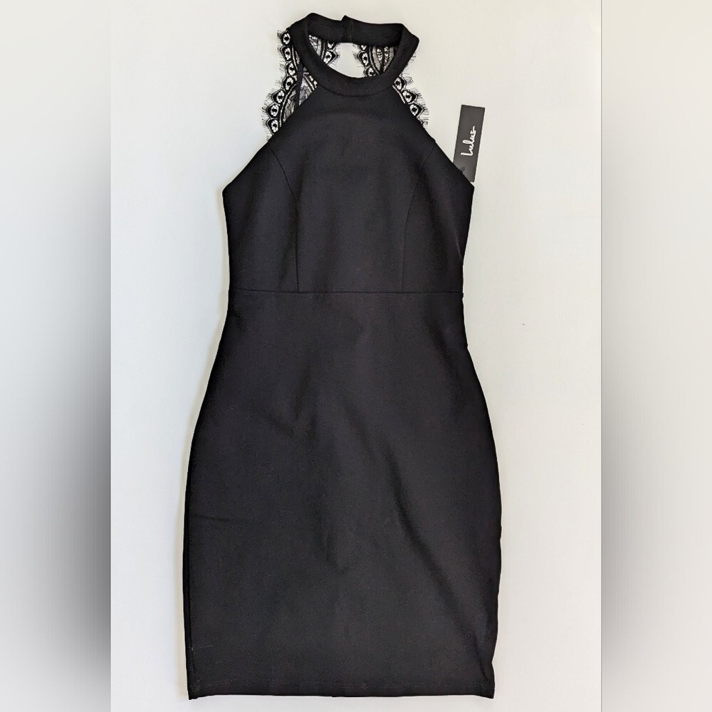 Lulu's Halter Neck Cocktail Dress With Lace Accent Black Size S NEW | eBay