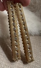 Vintage Set Of 2 Goldtone Mesh Rhinestone Bar Scalloped Hair Barrette 3" Long