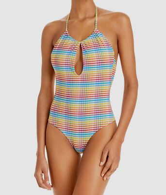 $225 Onia Women's Pink Rainbow Print Halter Eliza One-Piece