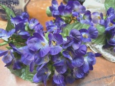 Hydrangea Silk Flowers Green Leaves 1 Bouquet Purple