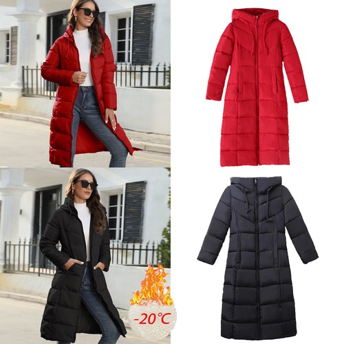 Womens Ladies Long Winter Coat Padded Quilted Puffa Jacket Warm Hooded