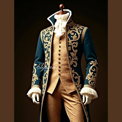 Teal Customized Rococo Military Court Suit Venetian Costume Cosplay & Gala Event
