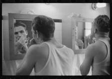 8" x 10" Photo Truck Drivers Shaving at Truck Service Station on U.S. 1 New York