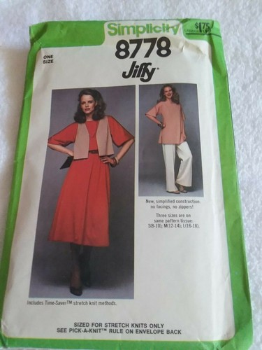 Simplicity Misses Dress Tunic Vest Sewing Pattern 8778 Size 8-10 From 1978