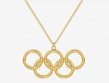Olympic Necklace 14K Yellow Gold Plated Silver Olympic Sports Pendant
