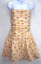 Japna Women's Peach Print Mini Dress Size Large Smocked Lined NWT