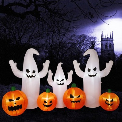 SAND MINE 8 FT Long Lighted Halloween Inflatable Ghosts with Orange, white