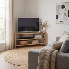 Promo Oak Corner TV Unit Modern Two Tier Shelving Media Stand