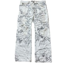 00s Vintage ROBERTO CAVALLI Python Print Distressed Crash Jeans White 34