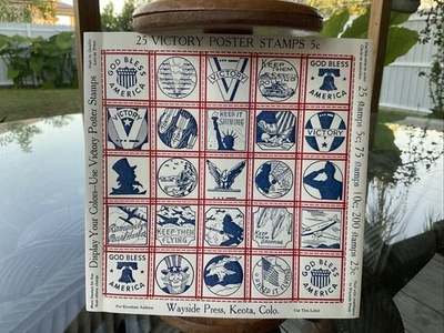 25 WORLD WAR II VICTORY POSTER STAMPS/STICKERS WWII - Image 1 of 4