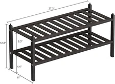 Shoe Rack, 2-Tier Bamboo Stackable Shelf Storage Organizer, Stand for Closet,