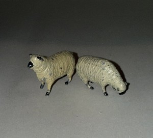 Cast Iron Hand Painted Britains LTD Grazing Sheep Set Of 2 Vintage