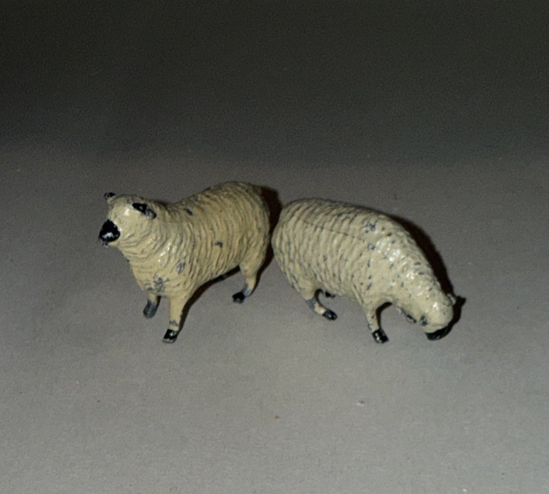 Cast Iron Hand Painted Britains LTD Grazing Sheep Set Of 2 Vintage