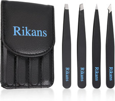 Professional Precision Tweezers Set - 4 Stainless Steel Tools with Pouch