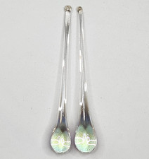 2 Vintage 5.75in Blown Glass Smooth Clear Iridescent Tear Drop Icicle Ornaments