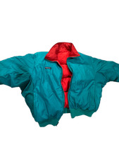 Columbia Mens Puffer Down Jacket Reversible L Teal Red Vintage Bomber Full Zip