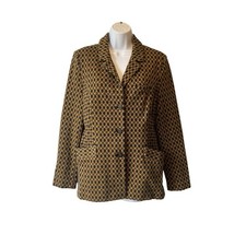 Cabi 3372 Kensington Proper Standout Blazer jacket L Yellow Navy Blue Womens