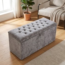 Chesterfield Ottoman Footstool Storage Blanket Box Plush Velvet Upholstered UK