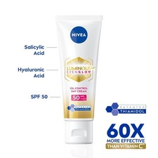 Crema de día e hidratante facial NIVEA Luminous EvenGlow Oil Control, 40 ml FPS 50