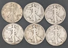 Lot of 6 Walking Liberty Silver Half Dollars 1941-1945 D Denver Mint WWII Run