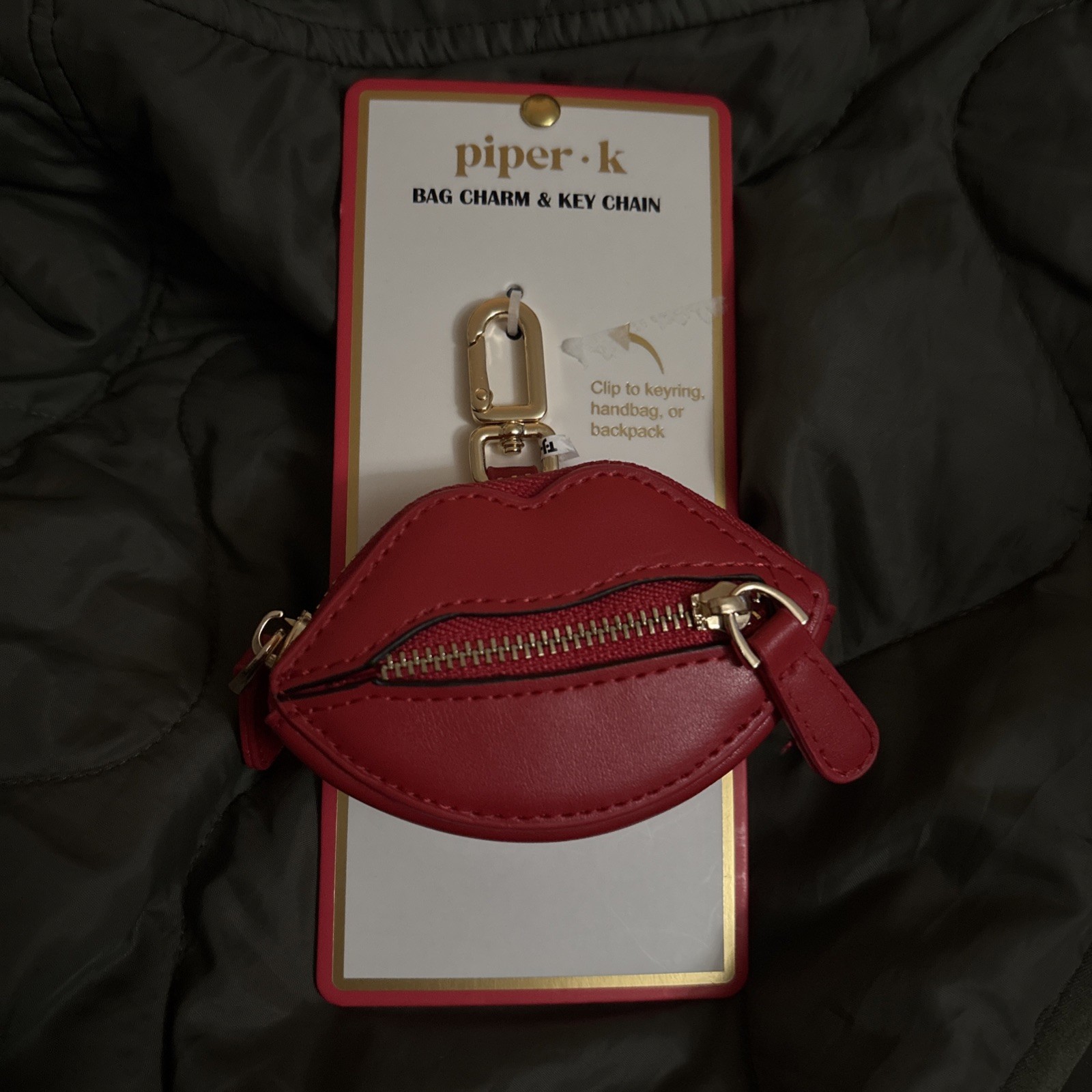 Faux Leather Hot Red Lips Key Chain