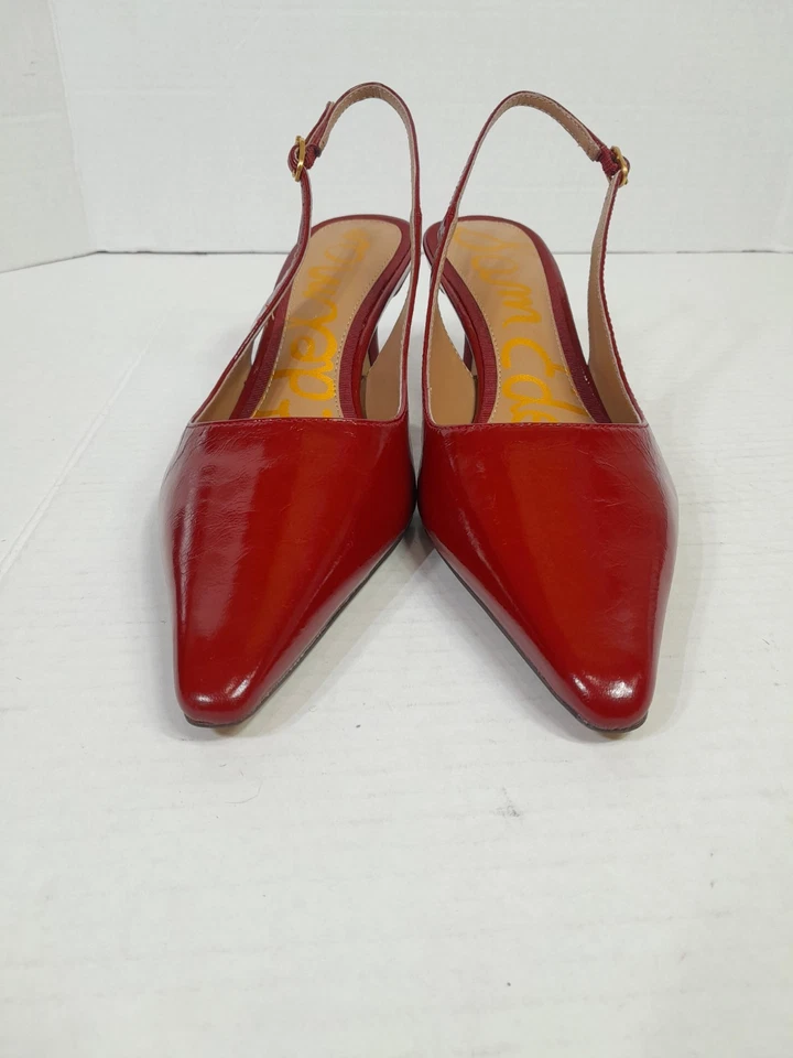 Sam Edelman Red Patent Leather Bianka Slingback Pumps Kitten Heel Sz 6.5  - Image 4 of 4