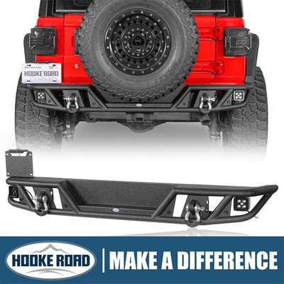 Hooke Road Tubular Rear Back Bumper w/ Hitch Receiver Fit 18-26 Jeep Wrangler JL