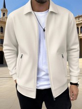 Men's Solid Color Zip Up Jacket Long Sleeve Pocket Casual Spring Autumn