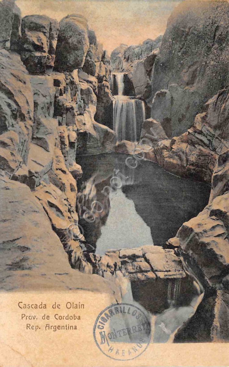 Cartolina Cordoba Argentina Cascata de Olain Timbro Cigarrillos Monterrey 1907