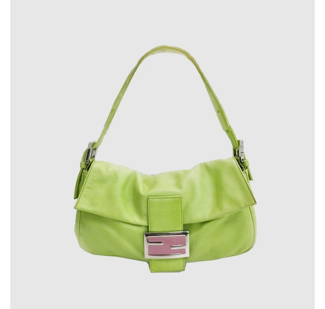 Fendi Rare 2004 Shock Green & Pink Mamma BAGUETTE Authenticated Y2K Vintage 