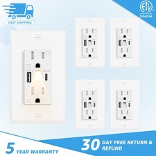 Wall Outlet Cover with Built-in Night Light 24W USB C/A 15A Tamper Resistant 5PK